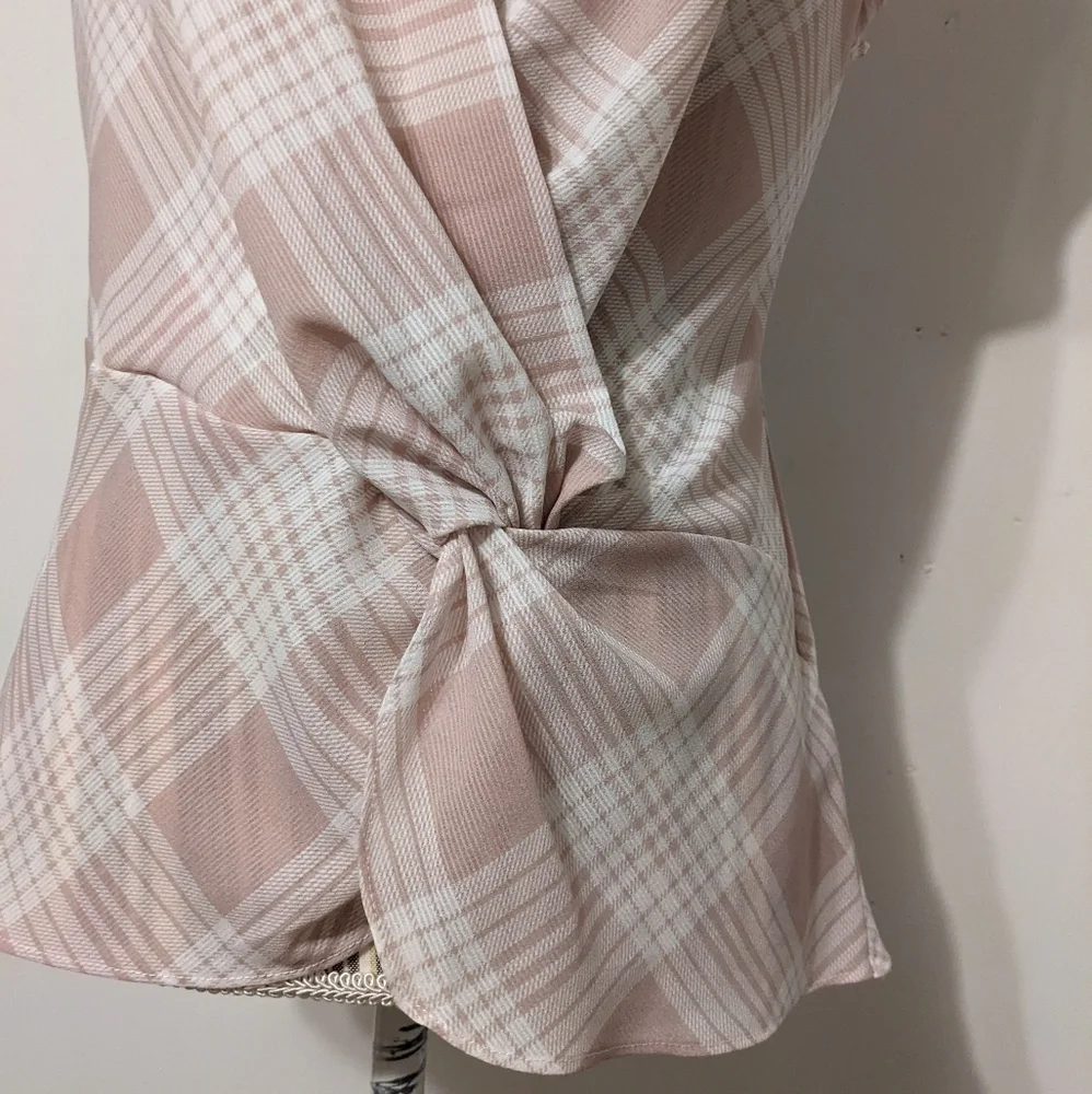Laundry pink plaid crossover bodice with knot top nwt - Picture 2 of 15